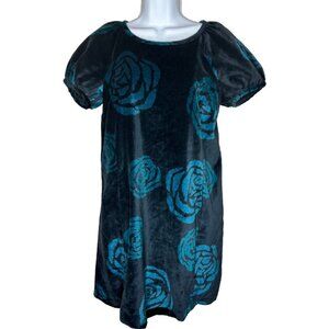 Marc Jacobs Women's Sz 0 Blue Rose Print  Velvet Dress (1562)